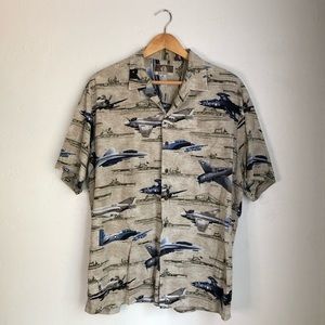 Kalaheo US Navy Fighter Planes Naval Ships Marines Hawaiian Shirt Mens XL